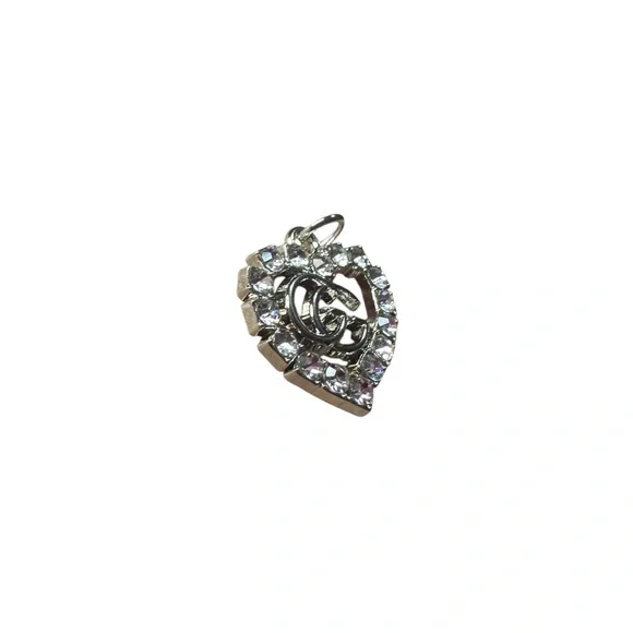 Gucci Silver Heart Zipper Pull Charm with Logo and Clear Stones